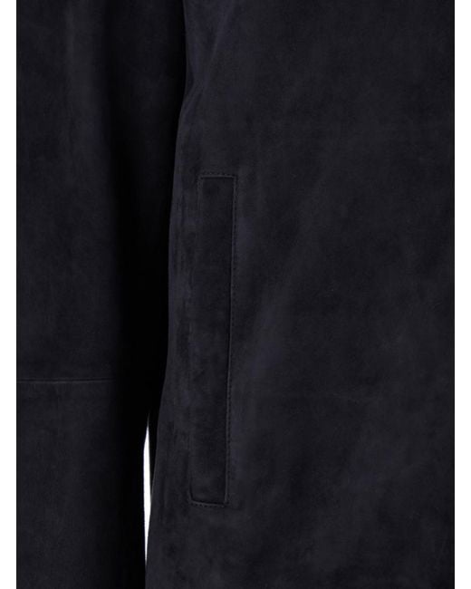 Emporio Armani Blue High Collar Suede Sweatshirt for men