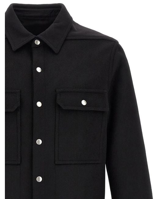 Rick Owens Black Solid Overshirt Jacket for men