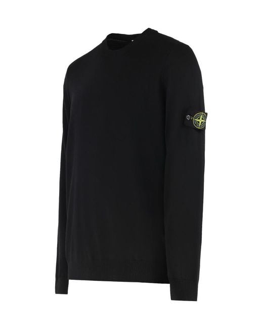 Stone Island Black Solid Crew Neck Sweater for men