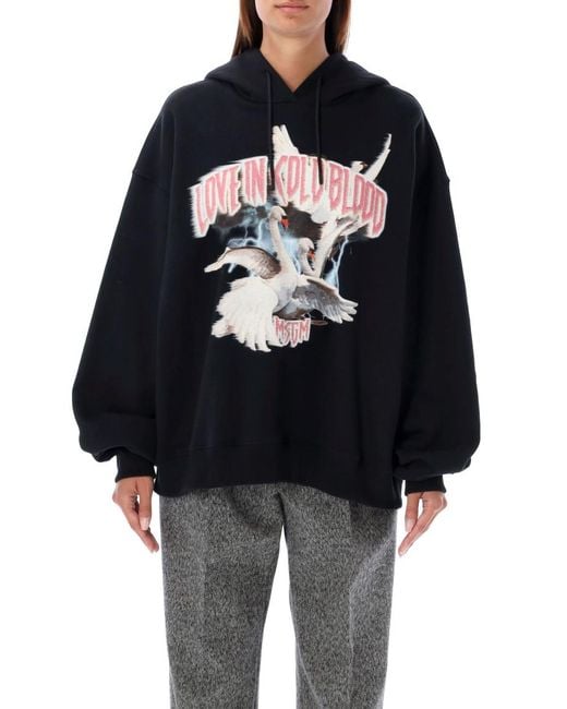 MSGM Blue Graphic-Print Cotton Hoodie