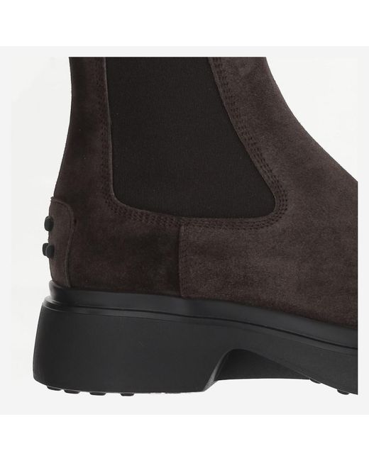 Tod's Black Bronw Ankle Boots With Elastic Details On The Side And Chunky Sole