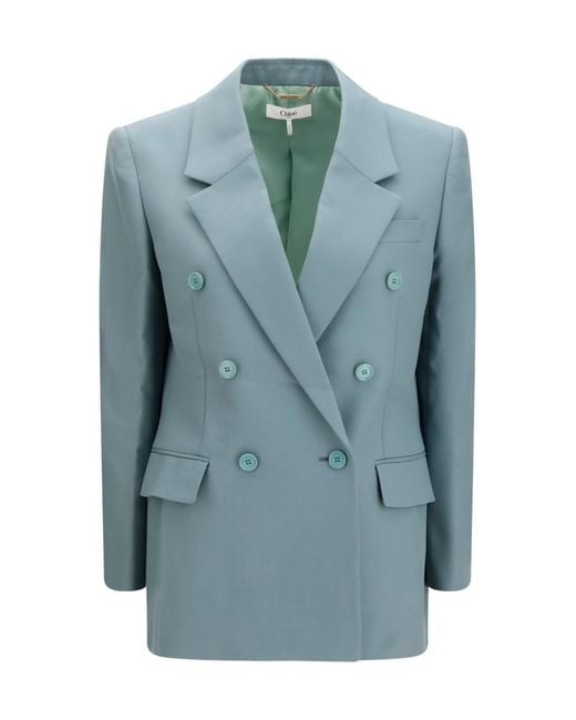 Chloé Blue Solid Peaked Lapel Blazer