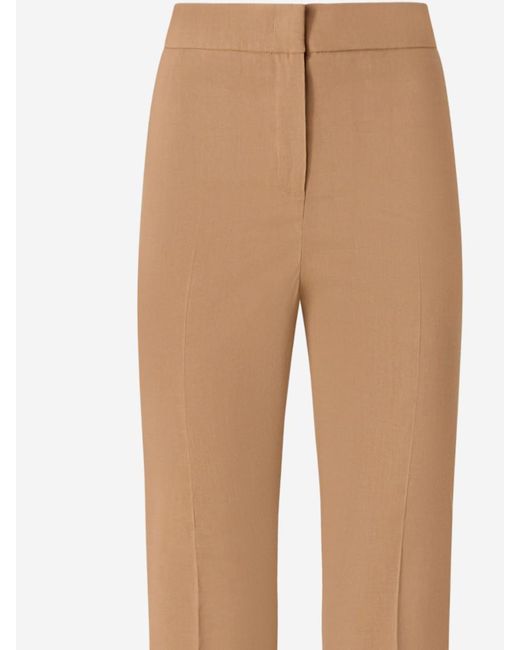 Pinko Natural High-Waisted Linen Blend Trousers With Stripe Detail