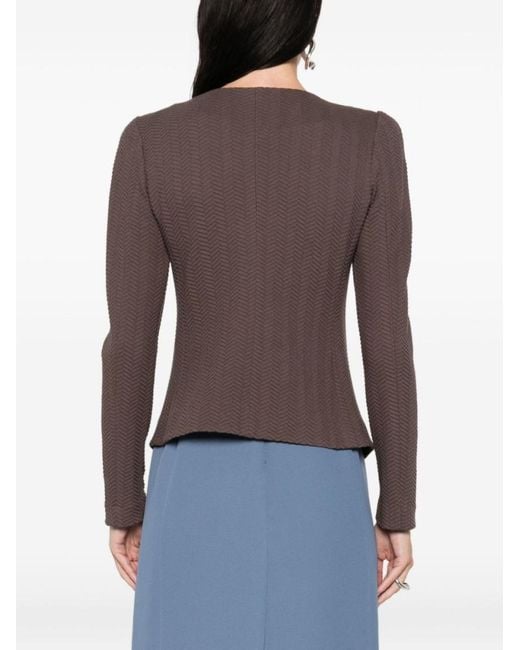 Emporio Armani Brown Chevron-Pattern Zip-Front Jacket