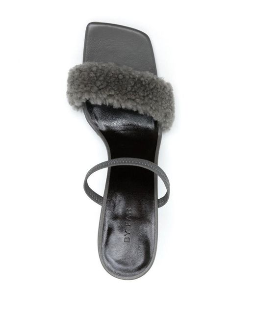 By Far Metallic Shearling Strap Open Toe Heels