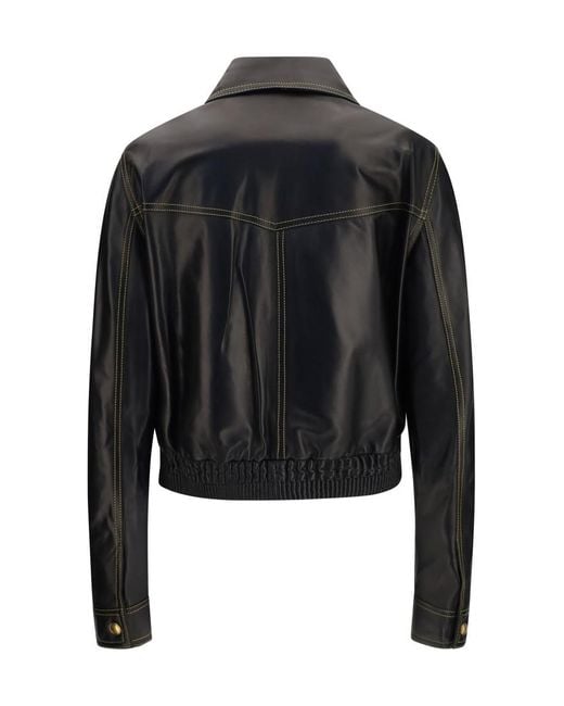 Versace Black Solid Shirt Collar Jacket