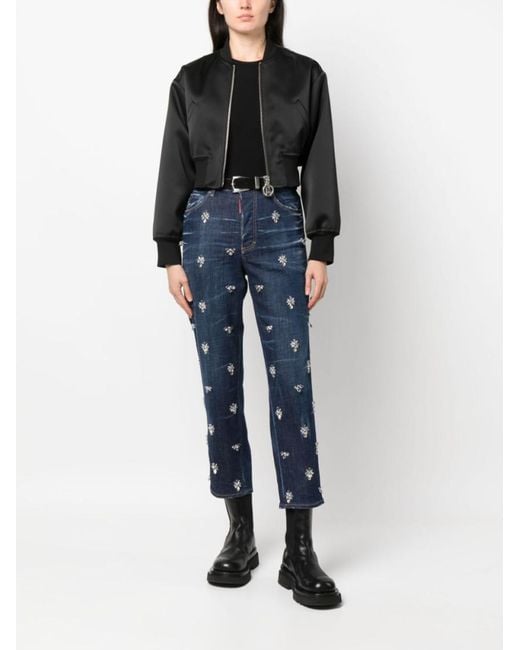 DSquared² Blue Crystal Flies High-Rise Jeans