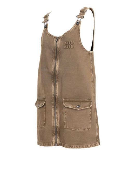 Miu Miu Brown Logo-Motif Denim Dress