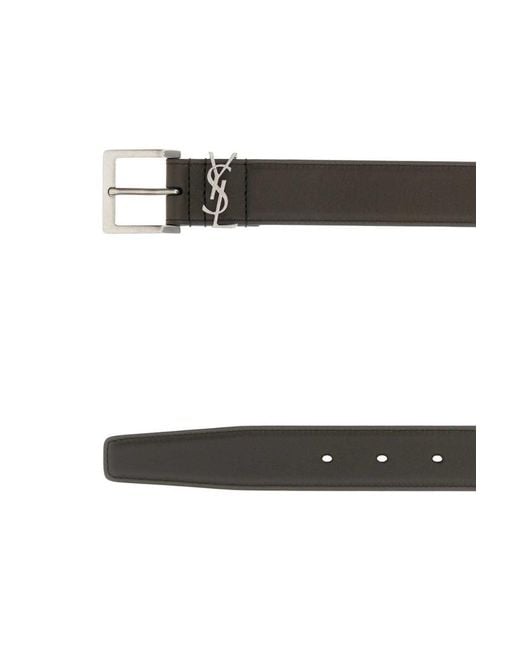 Saint Laurent White Dark Solid Buckle Belt for men