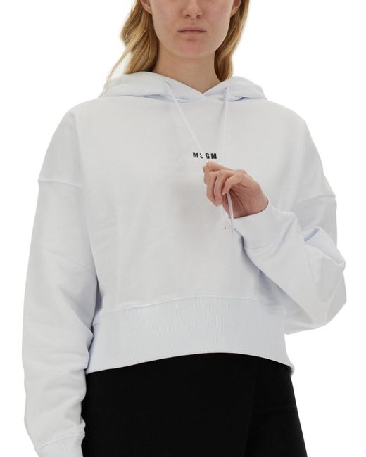 MSGM White Logo Hood Sweatshirt