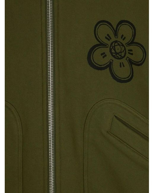 KENZO Green Printed Zip-Up Hoodie for men