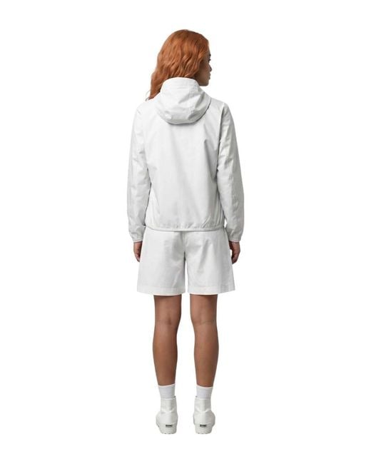 K-Way White Solid Hood Jacket
