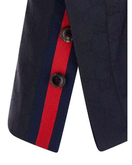 Gucci Blue Jacquard Drawstring Tapered Trousers for men