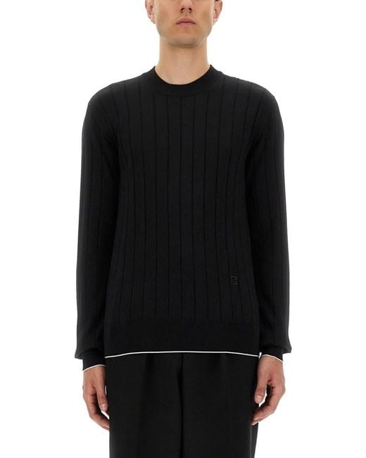 Balmain Black Crew Neck Sweaters for men