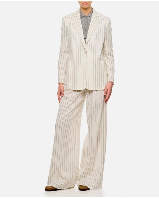 Max Mara White Vertical Striped Tailored Jacket