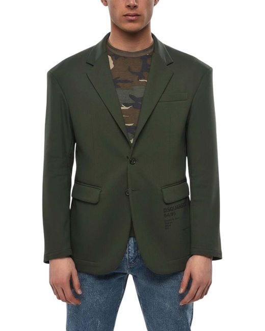 DSquared² Green Solid Notched Lapel Blazer for men