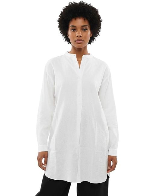 Woolrich White Solid Mandarin Collar Top