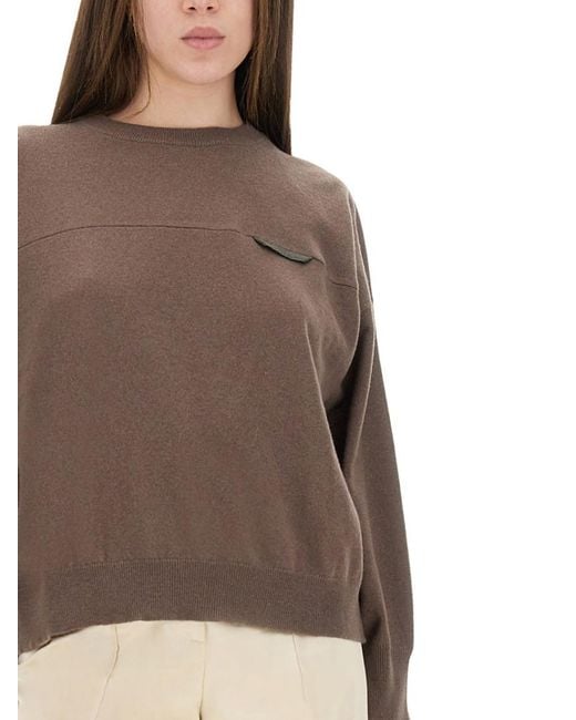 Brunello Cucinelli Brown Solid Crew Neck Sweater