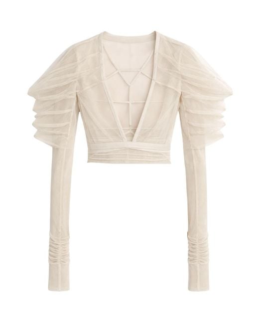 Rick Owens White Solid V Neck Top