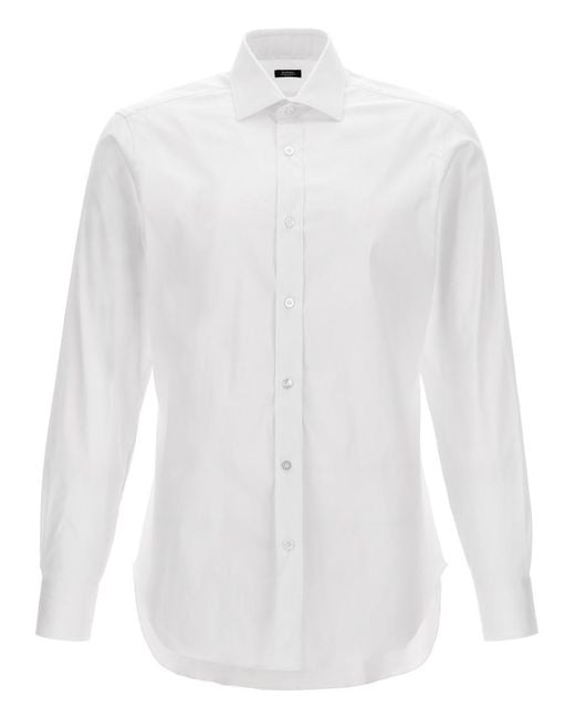 Barba Napoli White Slim Solid Shirt for men