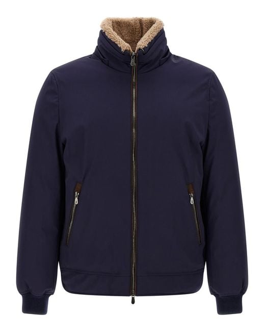Brunello Cucinelli Blue Solid Hooded Jacket for men