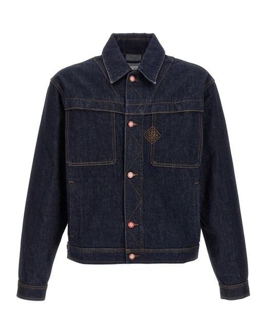 Casablanca Blue Solid Shirt Collar Jacket for men