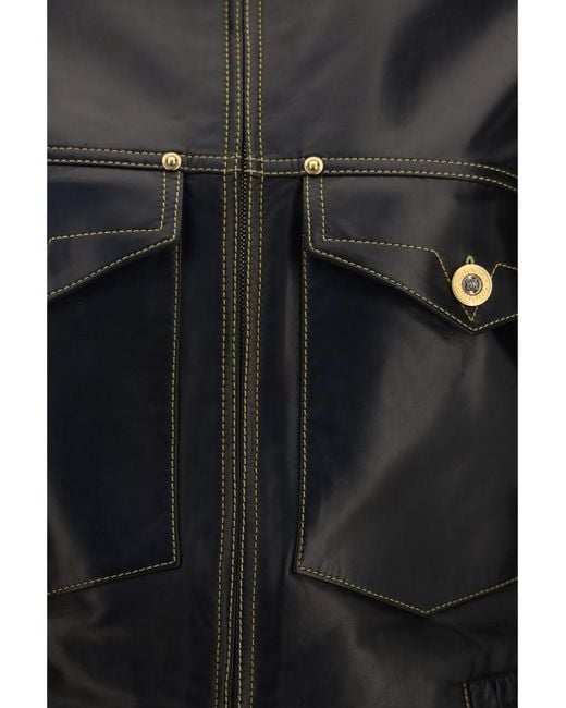Versace Black Solid Shirt Collar Jacket