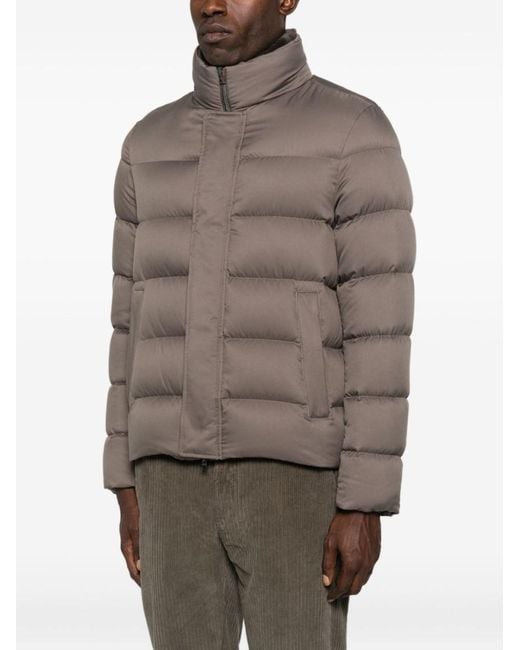 Herno Brown Padded Quilted Jacket With High Collar for men