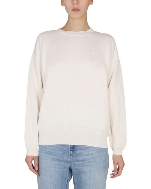 Ballantyne White Solid Crew Neck Sweater