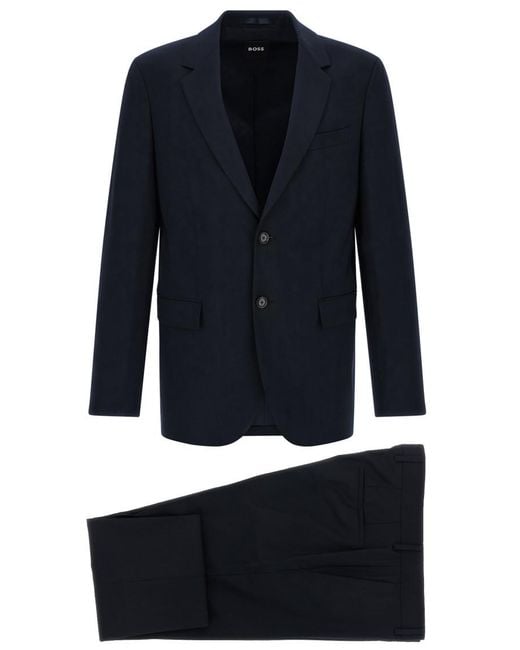 Boss Blue Solid Notched Lapel Suit for men