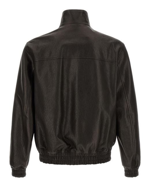Valentino Gray Solid Leather Jacket for men