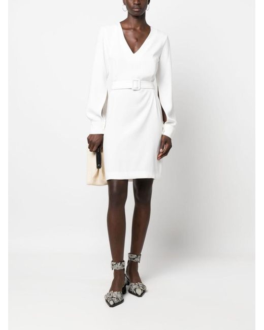 P.A.R.O.S.H. White Belted V-Neck Minidress