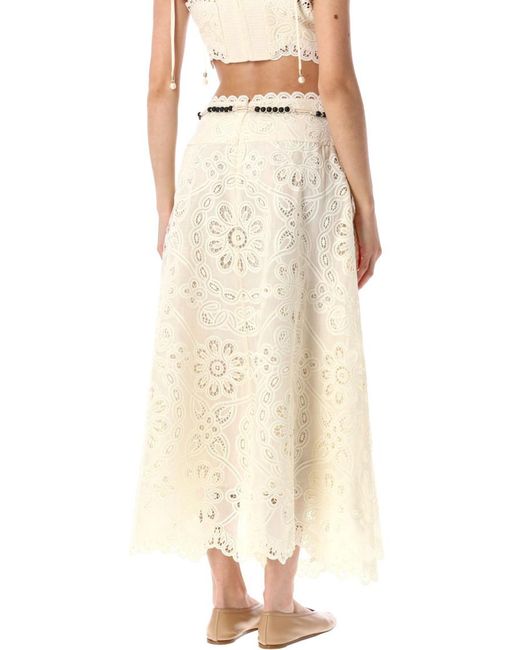 Zimmermann Natural Rhiannon Embroidered Midi Skirt