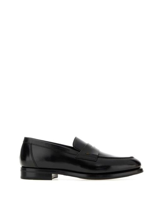 Santoni Black Solid Loafers for men