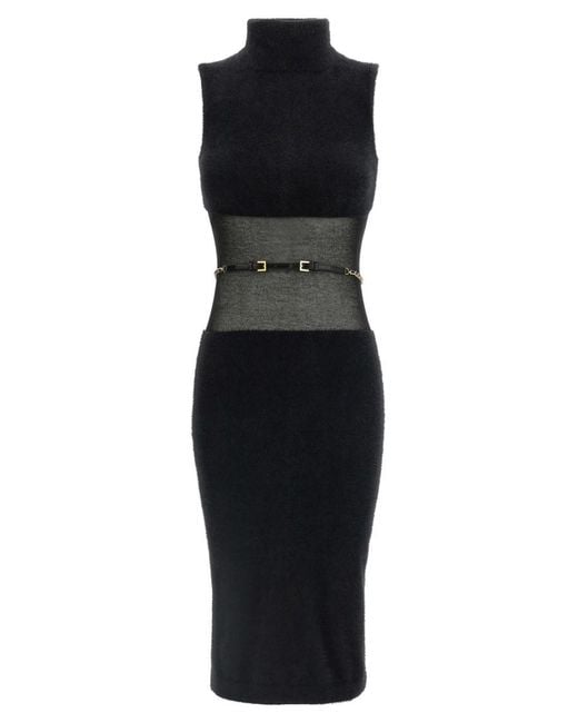Elisabetta Franchi Black Gauze Midi Dress