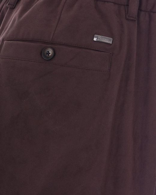 Herno Purple Dark Pinces Drawstring Formal Pants for men