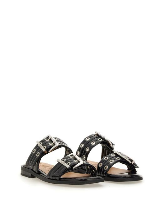 Ganni Black Solid Buckle Sandals