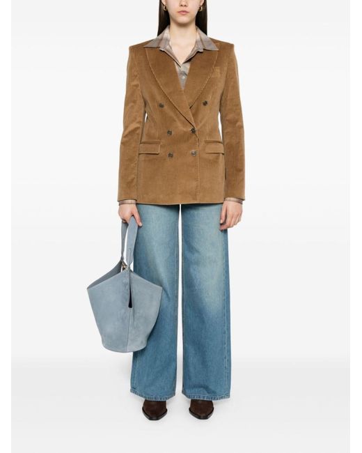 Etro Brown Camel-Colored Ribbed Double-Breasted Blazer