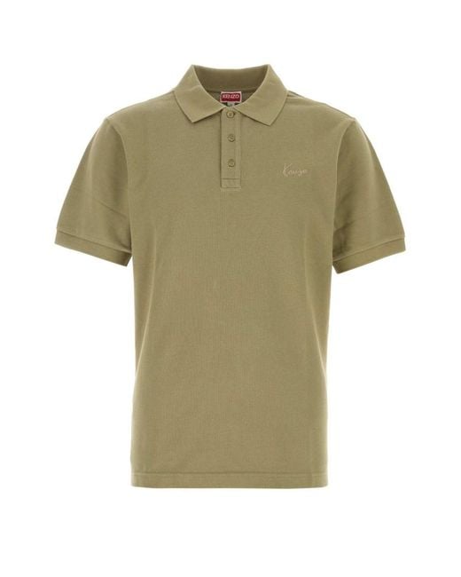 KENZO Green Solid Shirt Collar Polo for men
