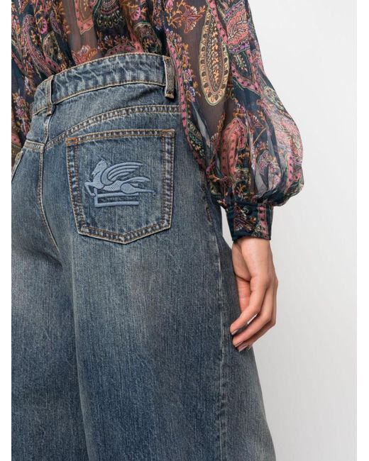 Etro Blue Cotton Wide Leg Jeans