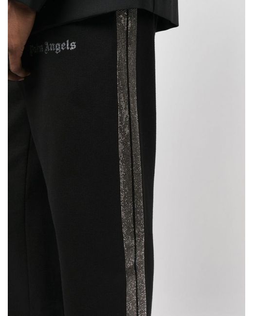 Palm Angels Black Logo Print Cotton Track Pants for men