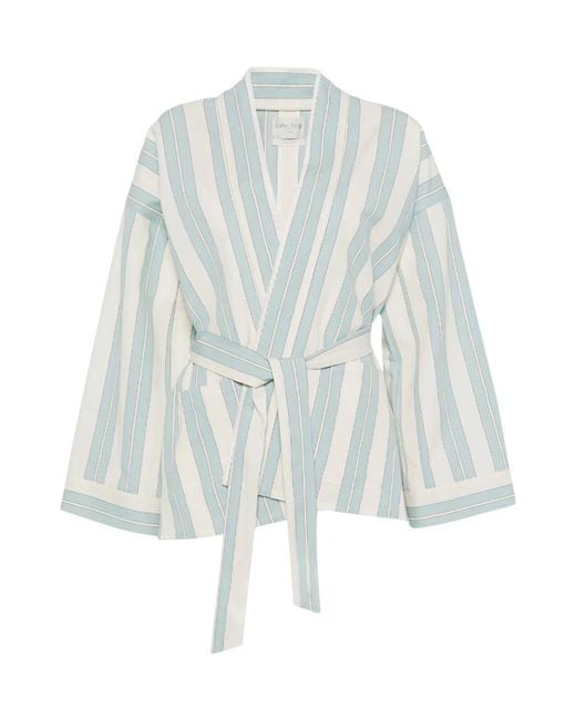 Forte_forte White Stripes V Neck Jacket