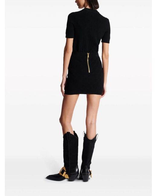 Balmain Blue Pointelle Knit Button-Detail Skirt