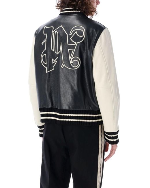 Palm Angels Black Logo Varsity Jacket for men