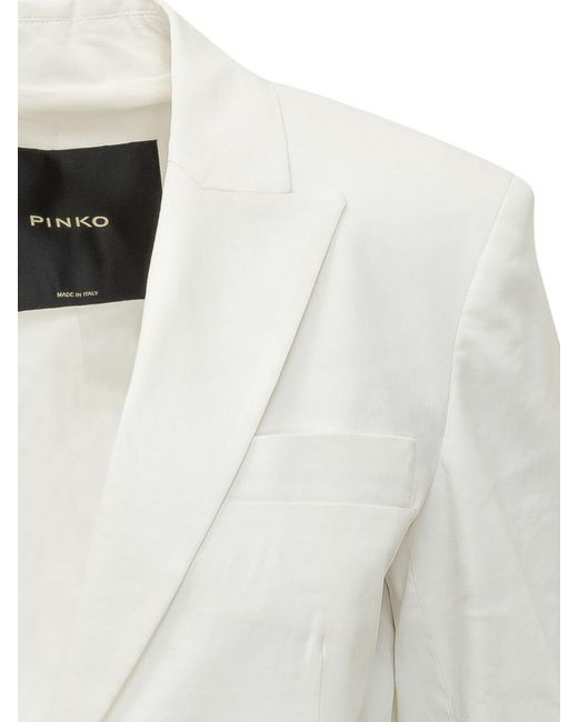 Pinko White Solid Notched Lapel Blazer