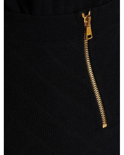 Balmain Blue Pointelle Knit Button-Detail Skirt