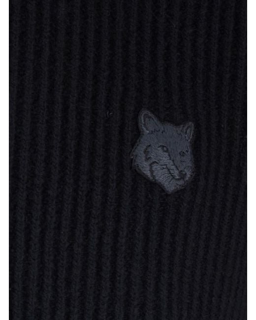 Maison Kitsuné Blue Ribbed Sweater With Logo Patch for men