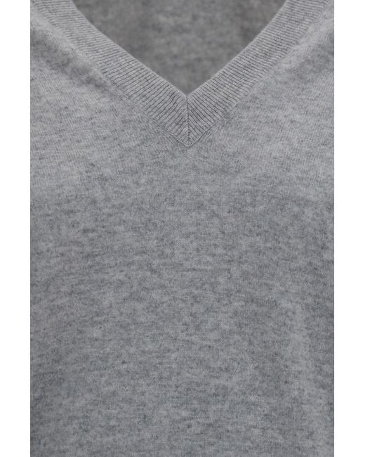 Brunello Cucinelli Gray Solid V Neck Sweater