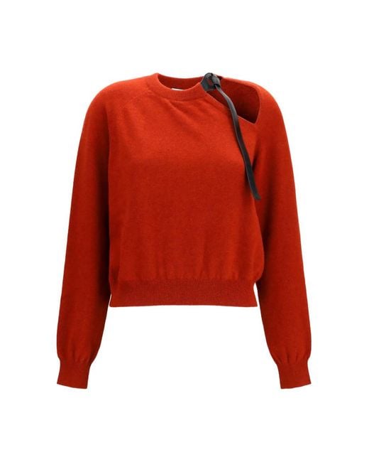 Ferragamo Red Solid Crew Neck Sweater