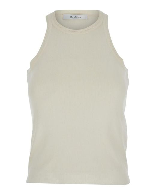 Max Mara White Solid Round Neck Top